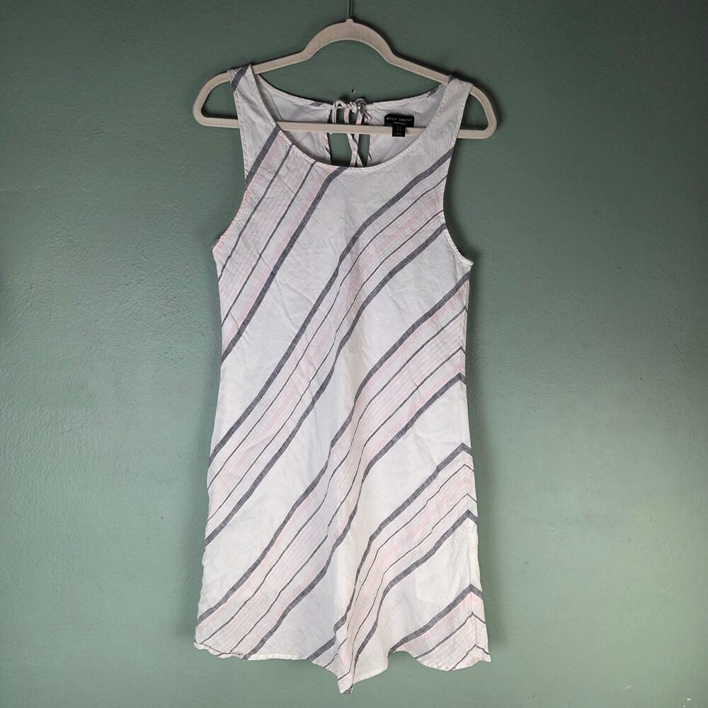 Willi Smith Womens 10 White Multicolor Sleeveless Striped Linen Dress Coastal